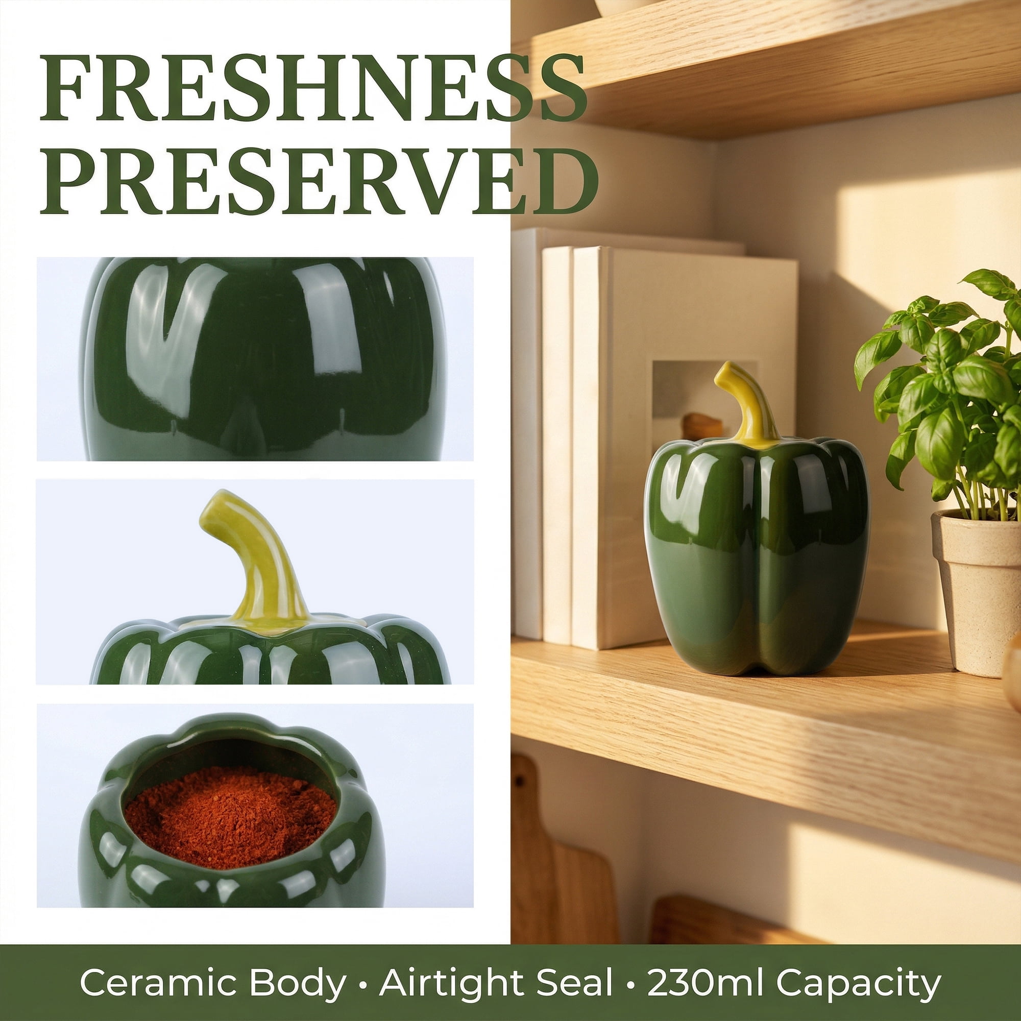 Unique Bargains Ceramic Chili Shaped Jar with Lid Cute Vegetable Jar for Decor Green
