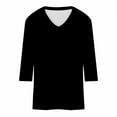 thumbnail image 4 of mihongmao Tankini Tops for Women,Women's Fashion Solid Color Loose T-Shirt 3/4 Sleeves Blouse V-Neck Casual Tops, of the Day ! Black XL, 4 of 5