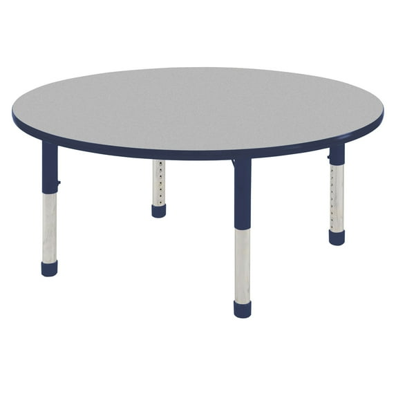 60in Round Everyday T-Mold Adjustable Activity Table Grey/Navy - Chunky with Eight 12in Stack Chairs Navy - Ball Glide