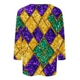 thumbnail image 4 of AGWOLF Mardi Gras Shirts for Women Carnival Party Outfits Round Neck 3/4 Sleeve Cute Shirt Glitter Graphic T-Shirts Festival Tops, 4 of 5
