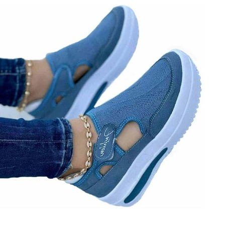 

Saving Clearance! Mixpiju Women Shoes Lightweight Athletic Casual Shoes Comfortable Dressy Flat Breathable Mesh Shoes Blue