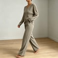 thumbnail image 5 of Maqroz Two Piece Outfits for Women Long Sleeve V Neck Ribbed Knit Pullover Sweaters Wide Leg Trousers Casual Fall Loungewear Matching Suits Dressy Streetwear, 5 of 7