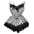 thumbnail image 3 of Conjunto de pijama de satén elástico con cuello en v para mujer, lencería Sexy de encaje con lazo, pantalones cortos para dormir, ropa de dormir, novedad, 3 of 4