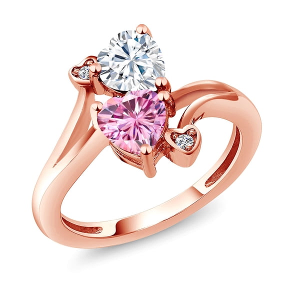 Gem Stone King 18K Rose Gold Plated Silver White Moissanite Ring for Women (1.63 Cttw, Heart Shape 6MM, Gemstone Birthstone, Size 6)