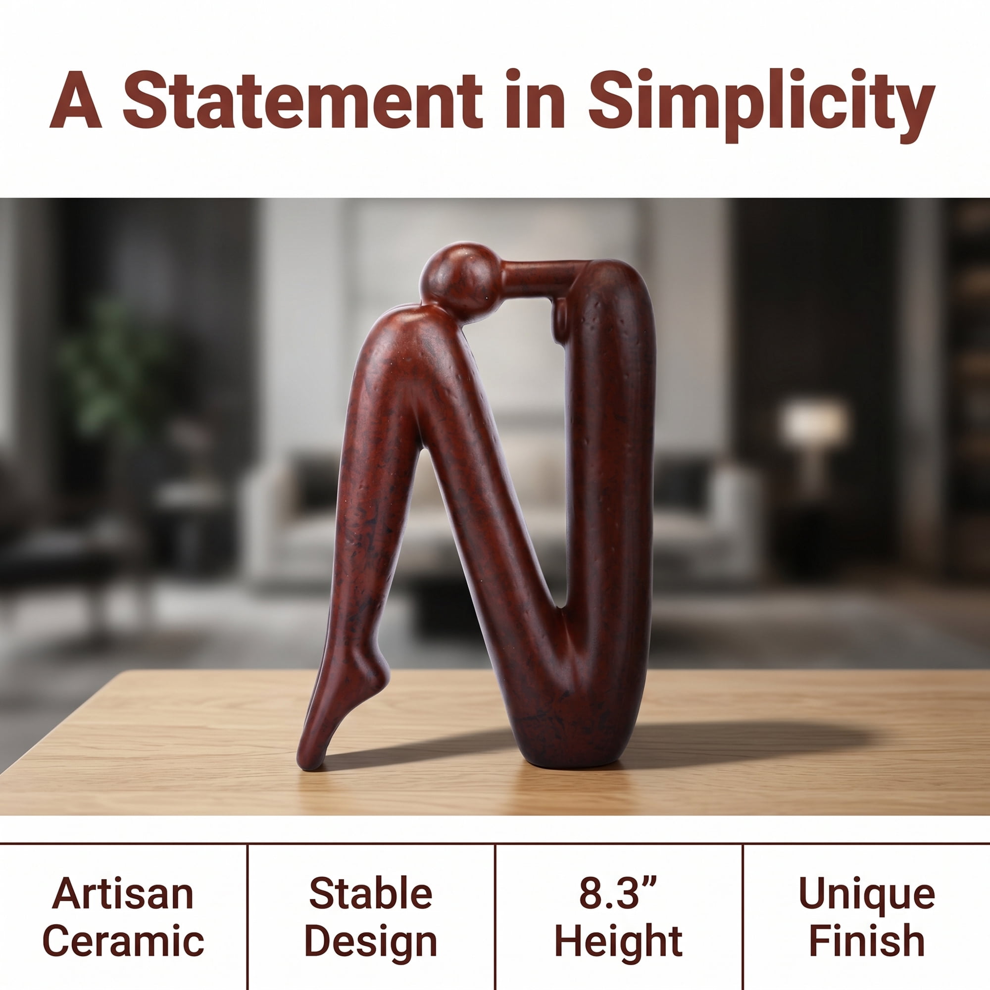 Unique Bargains Human Figure Bookends, Thinking Man Statue Decorative Book Ends Rust Red 5.5"x2.4"x8.3"