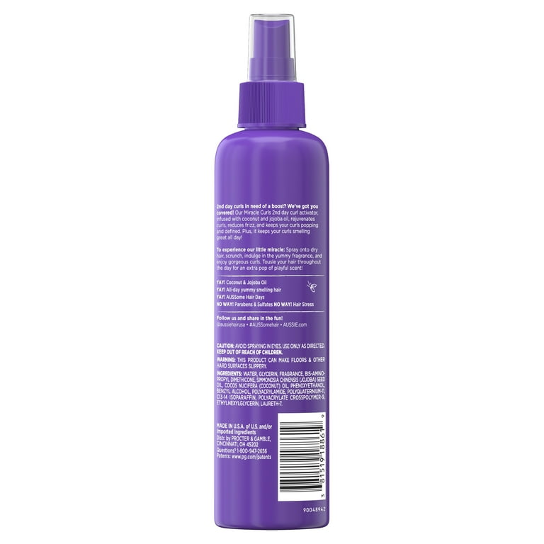 Aussie Miracle Curls 2nd Day Curl Activator Spray Gel 8.5 fl oz