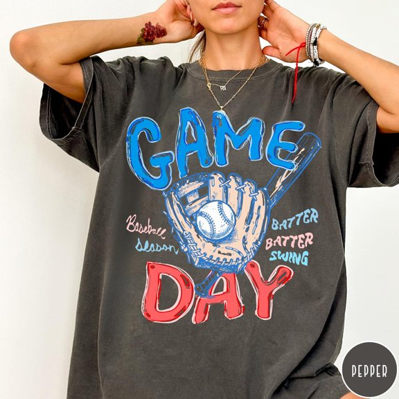 Baseball Game Day T-Shirt, Gameday Doodle Baseball Tee, Trendy Women's Baseball Shirt
