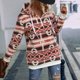 thumbnail image 4 of Navidad Geo patrón sudadera media cremallera manga larga acanalado puños bolsillo lateral Sudadera con capucha para mujer marrón M, 4 of 8