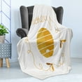 thumbnail image 4 of Honeycomb Soft Flannel Fleece Blanket, Hive Design with Dashed Lines and Bees and Honey Lettering in Cursive, Cozy Plush for Indoor and Outdoor Use, 60" x 80", Earth Yellow and White, by Ambesonne, 4 of 5