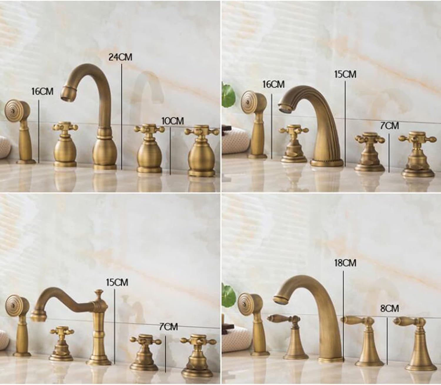 Bath Mixer Faucets With Shower, Bath Faucet Antique Brass 5 Holes Pull Out Shower Shower Mixer Faucet Set For Bathtub-C