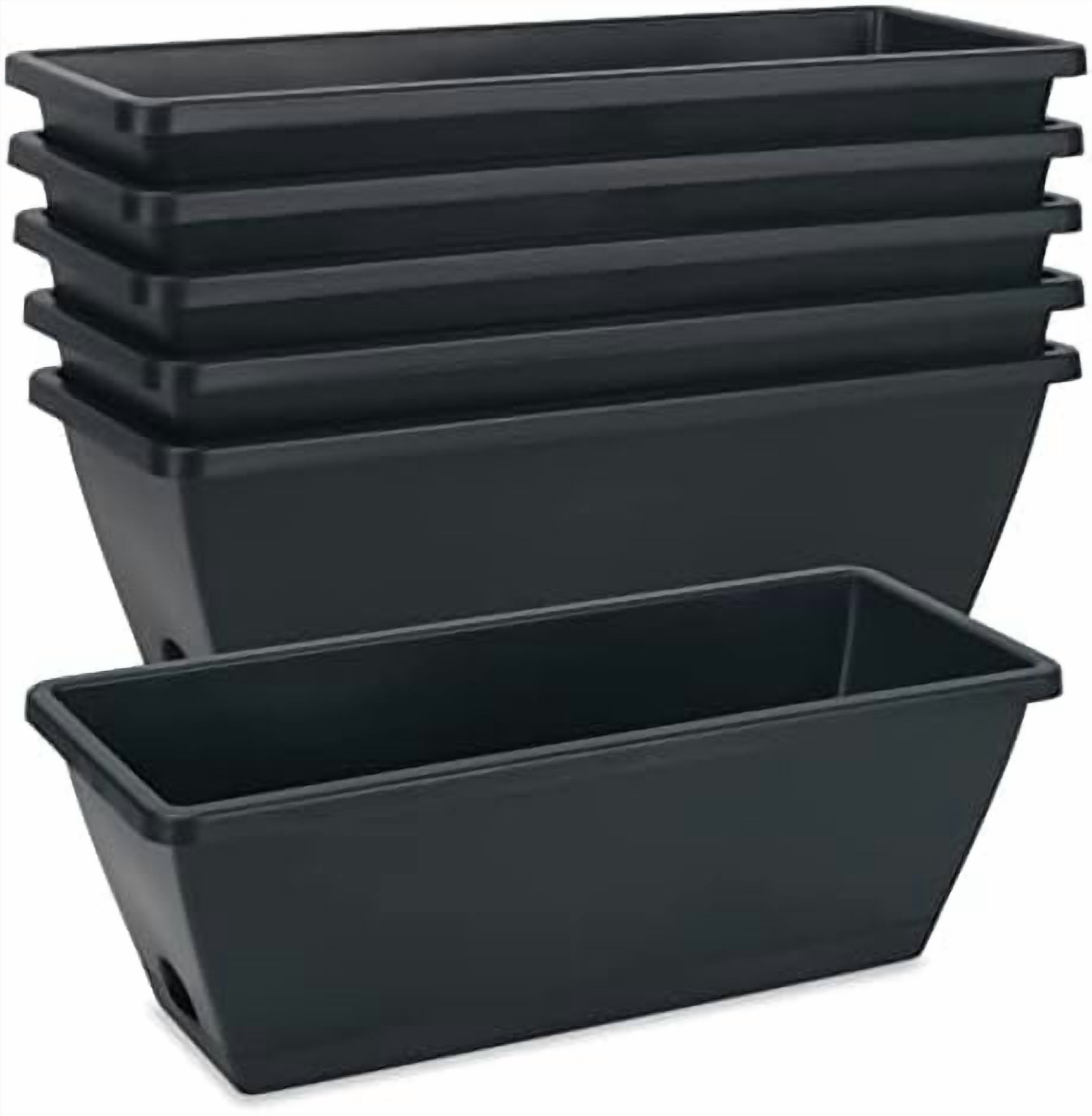 RibRave Window Box Planter, 6 Pack 17inch Plastic Vegetable Flower Planter Boxes with Tray, Indoor Outdoor Flower Pots for Windowsill, Patio, Porch, Garden Balcony, Dark Gray