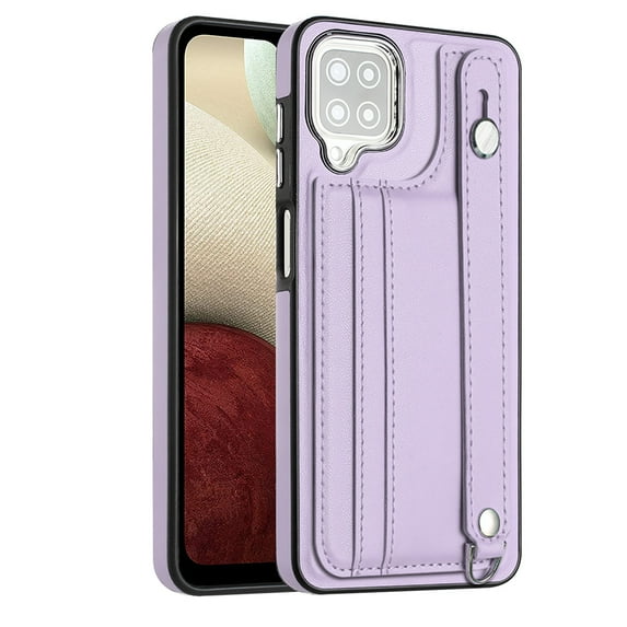 Feishell Fit for Samsung Galaxy A12 Case with ID Credit Card Slots,Premium PU Leather Adjustable Wristband Kickstand Shockproof Wallet Slim Phone Case for Women Men,Purple
