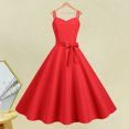 thumbnail image 4 of Joernso Vintage Women Dress A-line Big Swing Solid Color Backless Spaghetti Strap 50s Bow Decor Prom Cocktail Party Wedding Midi Dress Evening Dress, 4 of 7