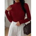 thumbnail image 6 of PRETTYGARDEN Women's Fall Long Sleeve Fitted Shirts | Comfy Stretchy Cable Knit, Trendy Lettuce Trim Mock Neck, Casual Basic Tees, Cute Layering Tops, Fashion Clothing, 6 of 9