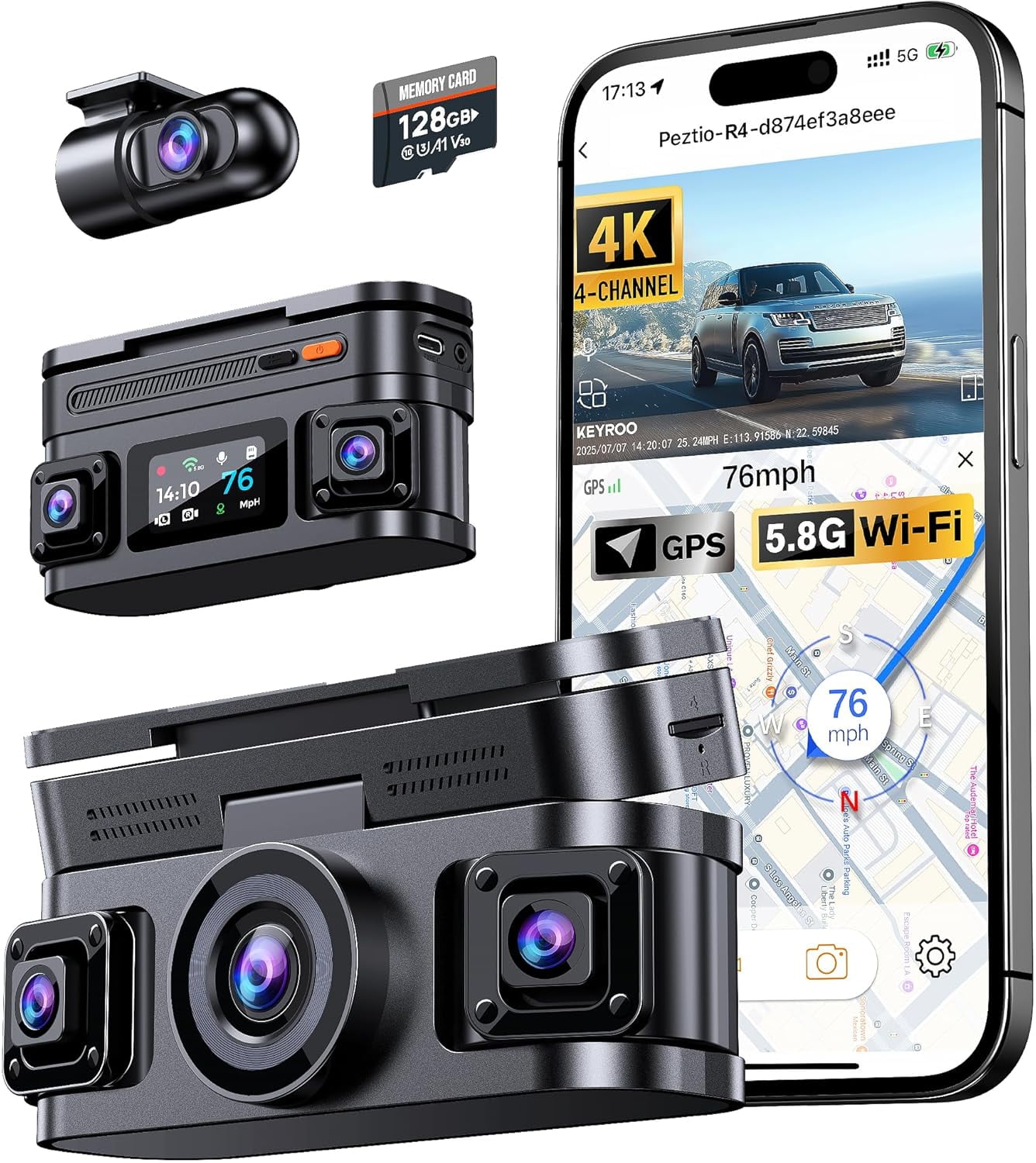 Vantrue Nexus 4S 3 Channel WiFi Dash Cam, STARVIS 2, PlatePix