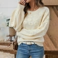 thumbnail image 3 of Karight Women's Embroidery Flowers Sweaters Loose Crewneck Long Sleeves Ladies Elegant Knitted Pullover Casual Sweater Tops, 3 of 8
