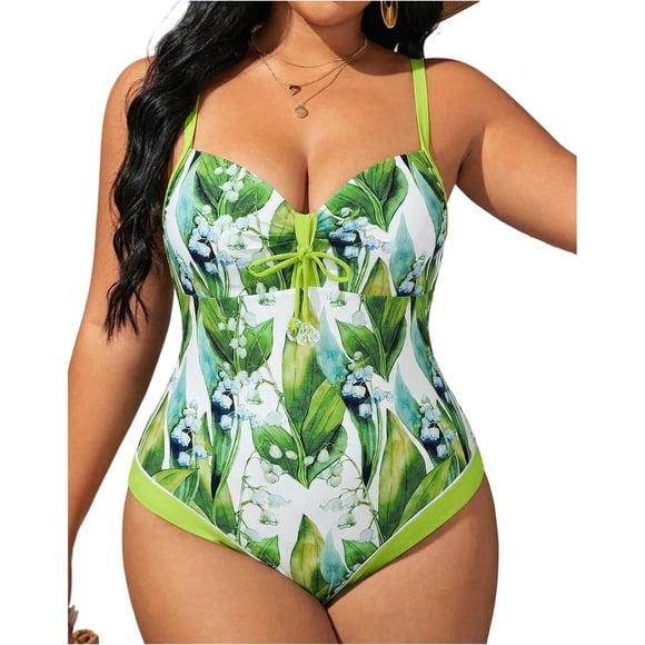 Trajes de Baño de Tamaño Mayor de las Mujeres Sling Pecho Plegado Traje de Baño de Color Sólido Conservador para Trajes de Baño de Tamaño Mayor de las Mujeres