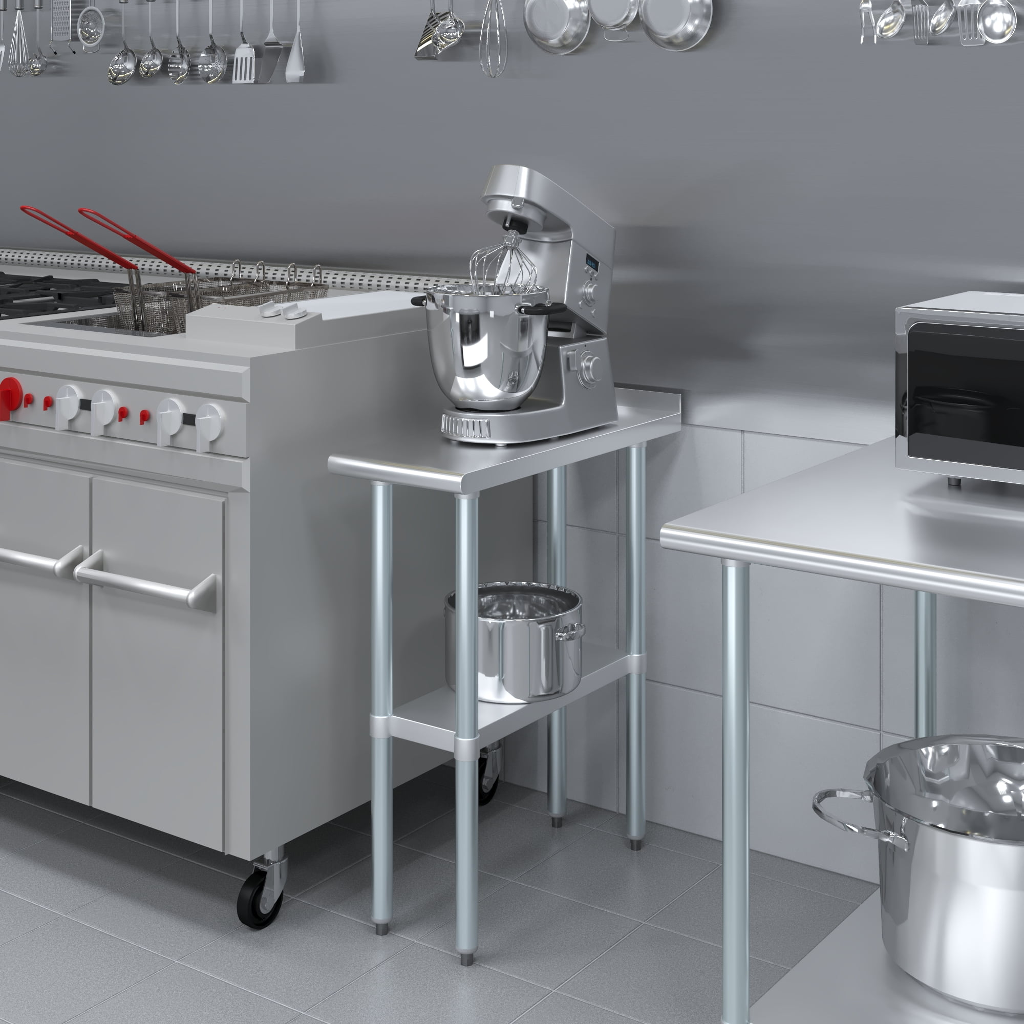 AmGood 30 in. x 12 in. Stainless Steel Work Table, Narrow Filler Table with 1.5 in. Backsplash for Commercial Kitchens