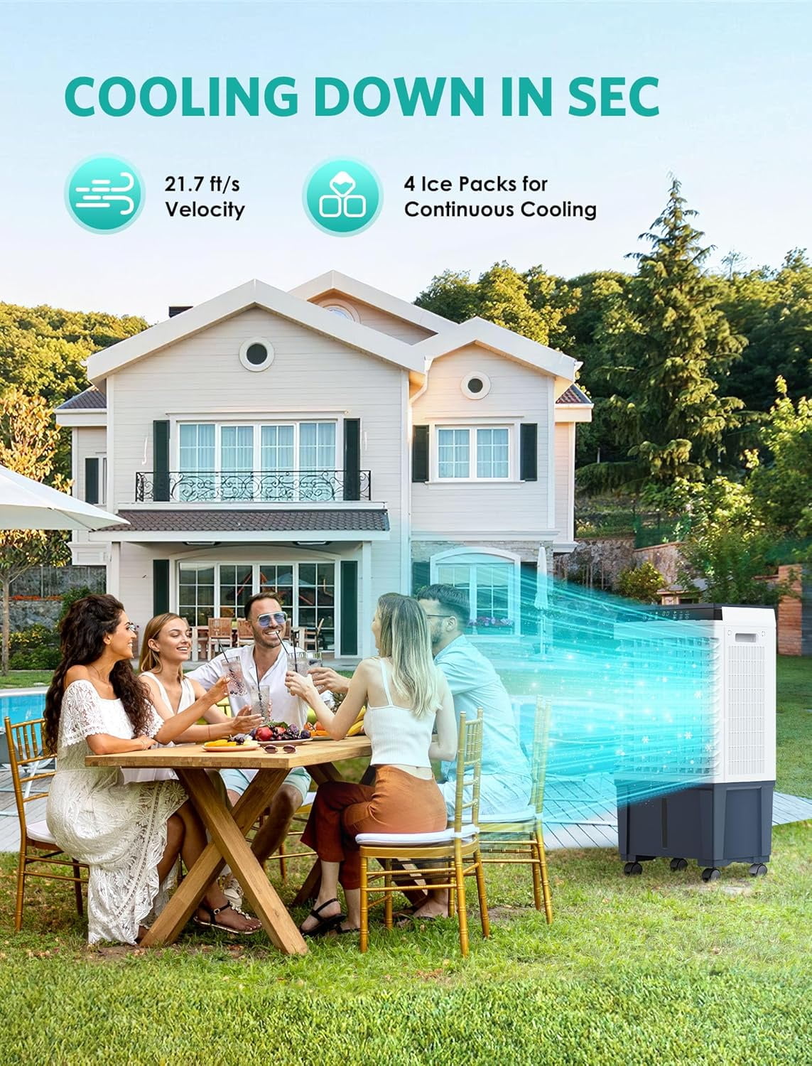 Nordic Hygge 1800 CFM 3 Speed Portable Evaporative Air Cooler Fan Humidifier Indoor/Outdoor up to 1000 Sq. Ft., White