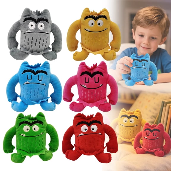 6 Pack Colorful Monster Plush Toys, Soft Stuffed Emotion Dolls with Different Expressions for Kids, Party Favors, and Sensory Play