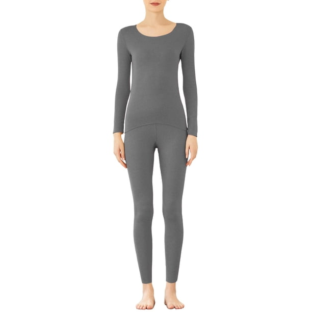 Gibobby Ropa interior mujer Mujer Otoño E Invierno Cuello Redondo Una Sola Capa AB Doble Sin Fondo Sin Ropa De Otoño Y Pantalones Largos Conjunto De Ropa Interior Térmica(Gris, XL)