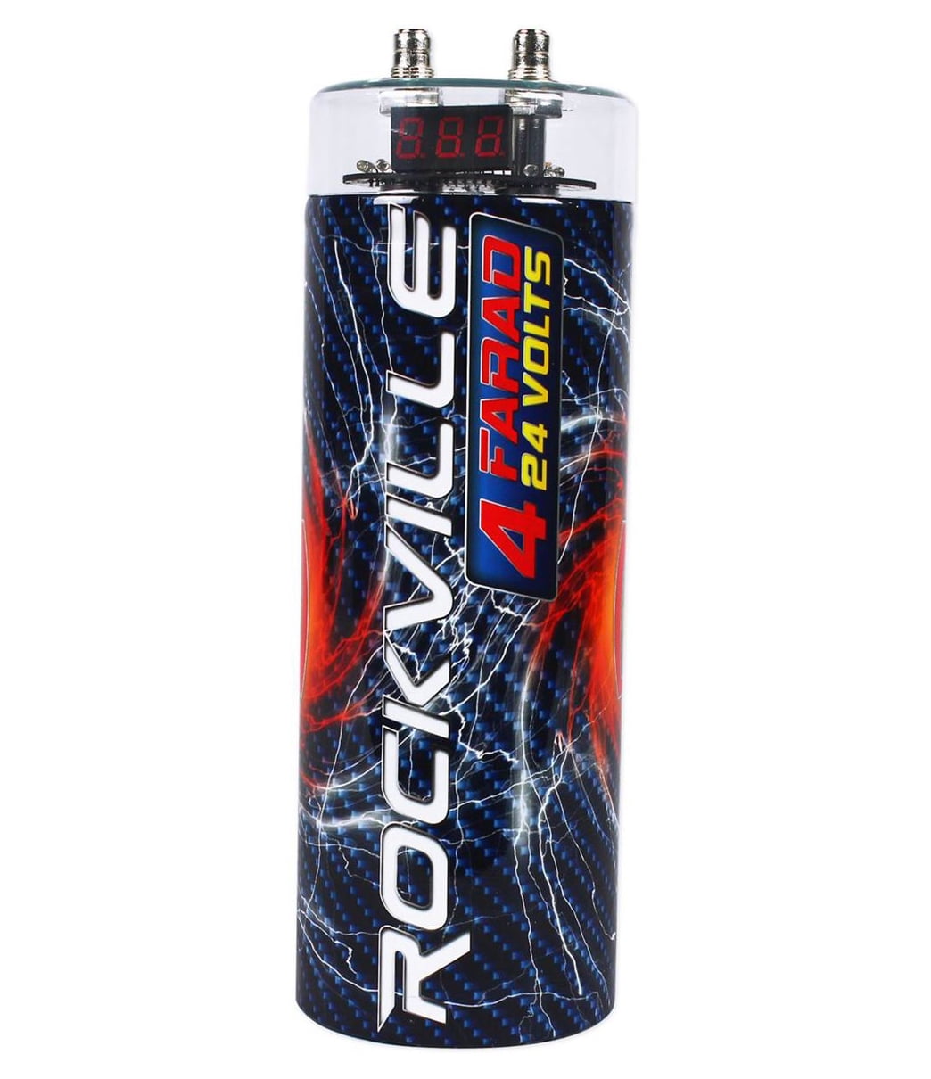 rockville rxc4d 4 farad digital car capacitor blue led voltage display power cap