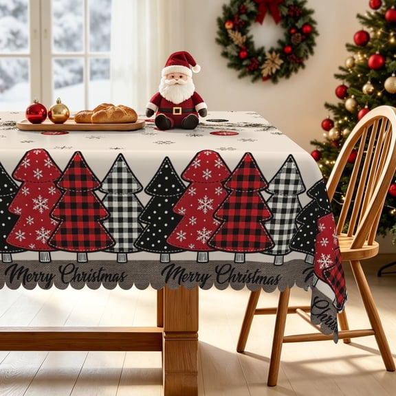 Nanqianyi Buffalo Check Christmas Rectangle Tablecloth,52x70 inch,Waterproof Stain Resistant Snowflake Table Cover