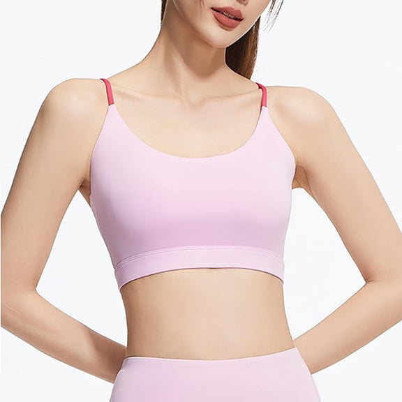 PrvdeBri Women's Strappy Cross Back Sports Bra, Medium-High Support Padded Yoga Gym Workout Bra,Pink,L