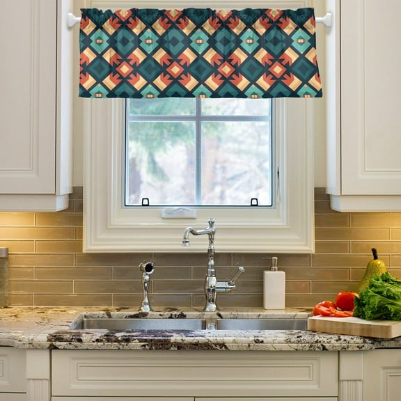 Pattern Tribal Curtain Valances Farmhouse Design Window Treatment Decor Blackout Rod Pocket for Windows Living Room Kitchen 54" x 18"