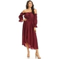 thumbnail image 1 of Womens Casual Boho Long Sleeve Off Shoulder Renaissance Peasant Dress, Rose Red, Medium, 1 of 5