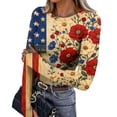 thumbnail image 2 of JoveMarine Women's Fitted Base Layer Long Sleeve T-Shirt Independence Day Printed Round Neck Top Patriotic Casual Blouse for Spring Fall Daily Layering Red M, 2 of 6