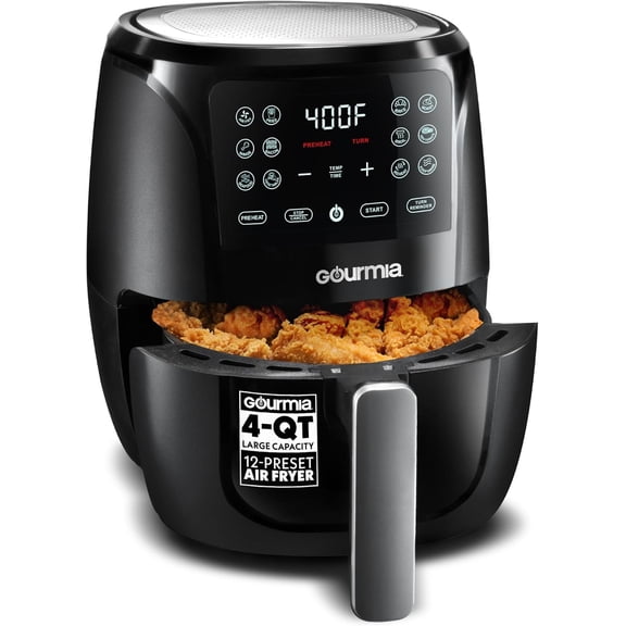 4 Quart Digital Air Fryer with 12 One-Touch Presets Roast Bake Broil Dehydrate Reheat Compact Black