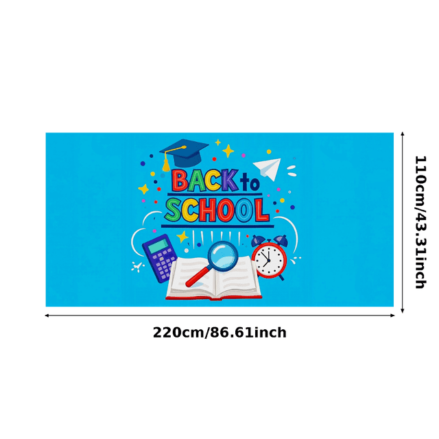 Colorful Back to School Banner with Graduation Cap Calculator Magnifying Glass Book Alarm Decors Background for School Parties Classroom Decorations Photography Props Backdrop