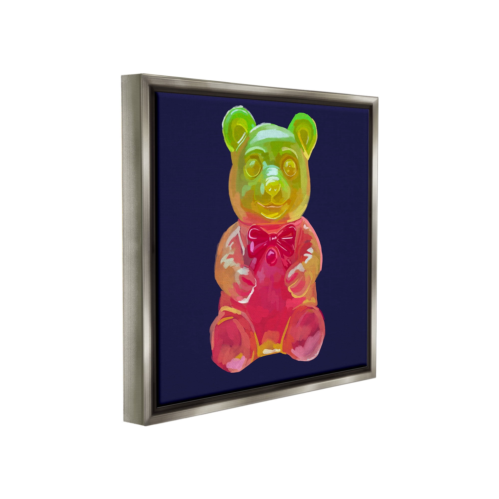 Stupell Industries Candy Bear on Blue Food & Beverage Painting Gray Floater Framed Canvas Art Print Wall Art, 25 x 25