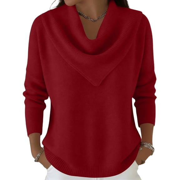 Sewkxo Sweater for Women Sherpa Triangle Neck Loose Fit Sweaters Top Fall Winter Casual Long Sleeve Knit Pullover Sweater,Red L