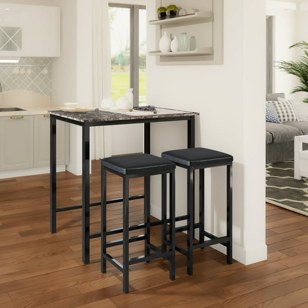 3-Piece Pub Bar Table Set with Faux Marble Top Counter ...