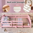 thumbnail image 6 of Bellemave Twin Floor Bed with Safety Guardrails, Montessori with Rails and Openings, Twin Size Bed Frame with Fence and Slats, No Box Spring Needed（Pink), 6 of 9