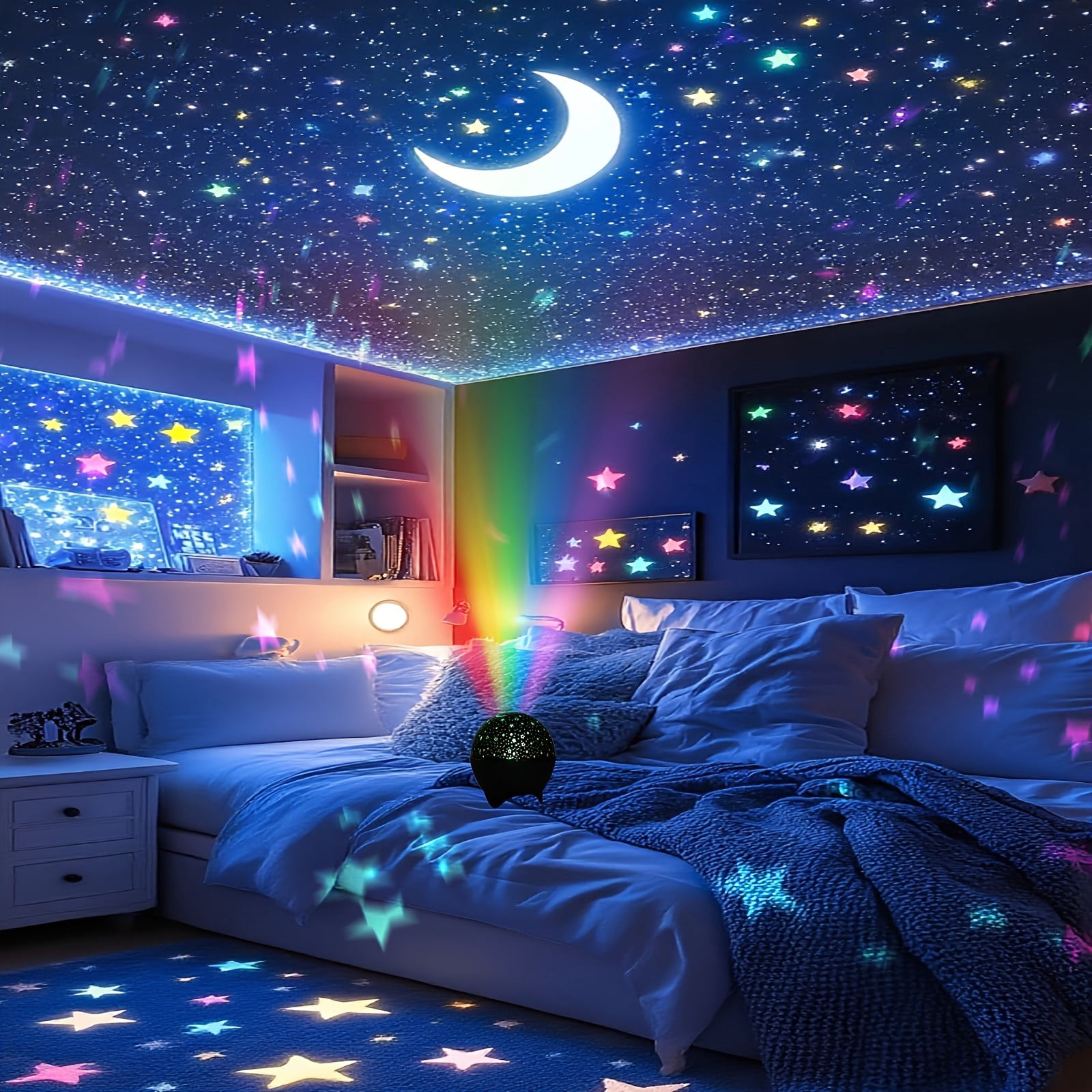 Rotating Star Moon Projector Night Light, 16 RGB Colors, Compact Starry Sky & Moon Lamp for Bedroom Living Room Party Christmas Decoration Gift