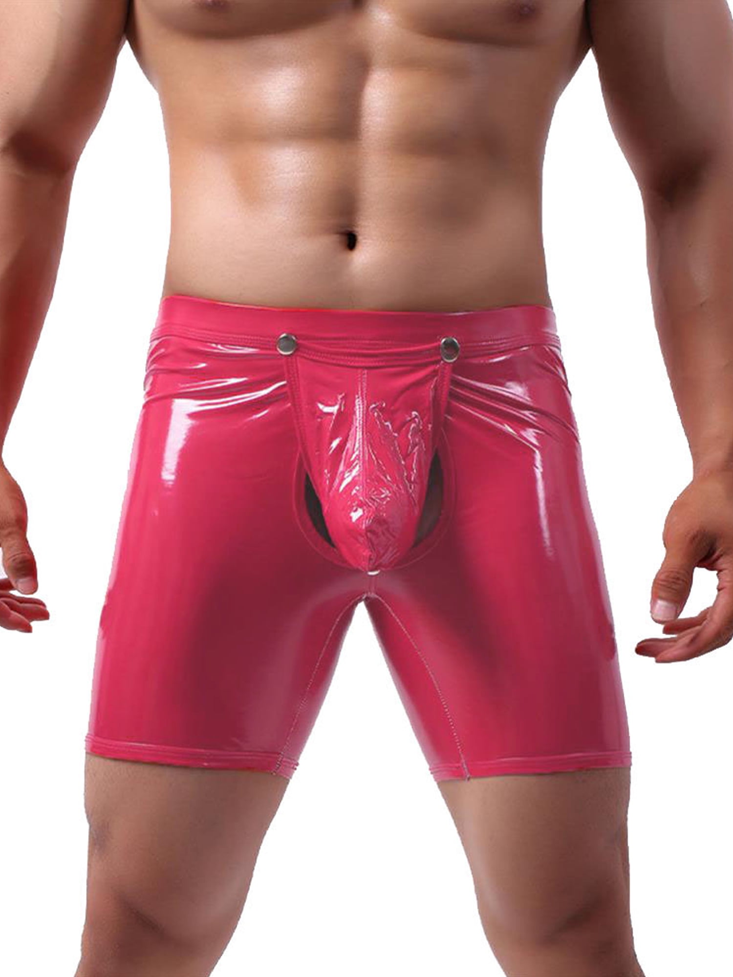 Men's Faux Leather Boxer Briefs Punk Underwear Wet Look Swim Trunks Boxer Shorts
