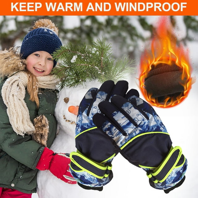 Yhmxh Sports and Outdoors Winter Warm Ski Gloves For Children Wind And Water For Snowboarding Cold Weather Printing Touch-Screen Snow Gloves Sports Sheath