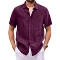 thumbnail image 2 of Men's Linen Shirts Short Sleeve Casual Shirt Oversized Summer Lightweight Button Down Beach Vacation Tops Dark Purple 4XL, 2 of 6