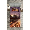 thumbnail image 3 of Ambesonne City Quilted Bedspread Set 2 Pcs, Brooklyn Bridge Traffic, Twin Size, Lilac Dark Orange Yellow, 3 of 3