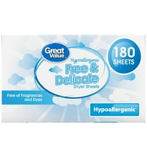 Great Value Free & Delicate Hypoallergenic Dryer Sheets, 180 Count