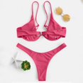 thumbnail image 6 of Women's Sexy Bikini Set Underwire Solid Color Two Piece Swimsuit Bow Tie Details for Beach Vacation Summer Pool Party,Hot Pink,L, 6 of 6