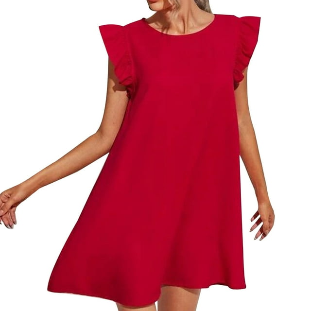 Kcodviy Robe Portefeuille d'Été pour Femme, Douce et Fraîche, Amincissante, Robe Unie, Décontractée, Préado, Robes Décontractées, Jupe