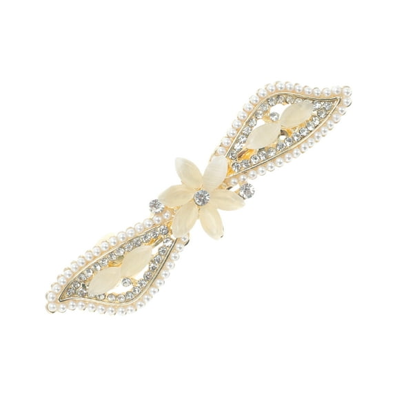 Unique Bargains 1 Pc Grace Flower French Barrette Hair Clips Hairdo Clip for Home Gold Tone Beige