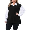 thumbnail image 4 of Agnes Orinda Women's Plus Size Sweater Vest Ribbed Knit V Neck Sleeveless Split Hem Casual Pullover Tank Tops 2X Black, 4 of 6