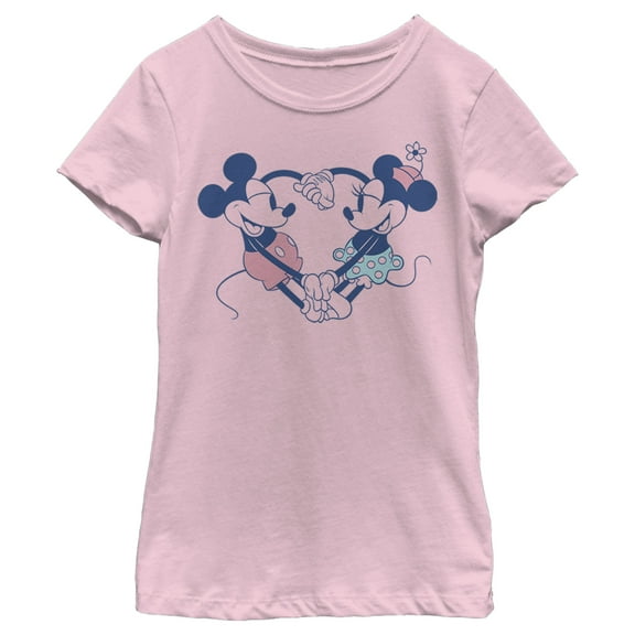 Girl's Mickey & Friends Mickey and Minnie Heart  Graphic Tee Light Pink X Large