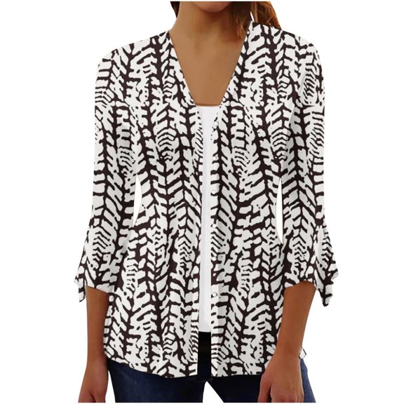 Blouses for Women 3/4 Sleeve T-Shirt Open Front Cardigan Outerwear Vintage Printing Blouse Pullover Ladies Summer Tunic Tops for Work Office