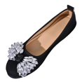 thumbnail image 2 of Women's Round Toe Flat Slip On Shoes, Sparkly Rhinestone Bow Decor Faux Suede Ballet Flats, Elegant Dress Shoes for Wedding Party, 2 of 9